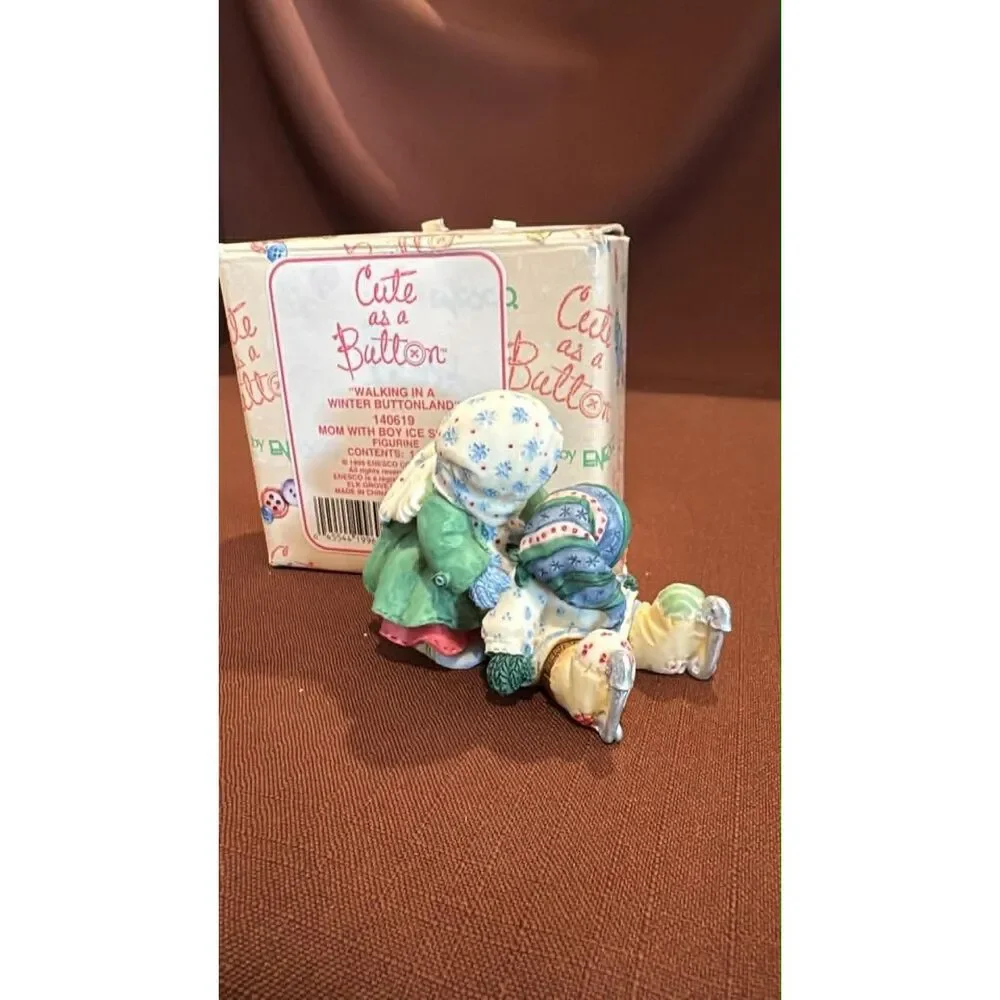 Enesco cute as a button figurine Mom with with boy ice skating